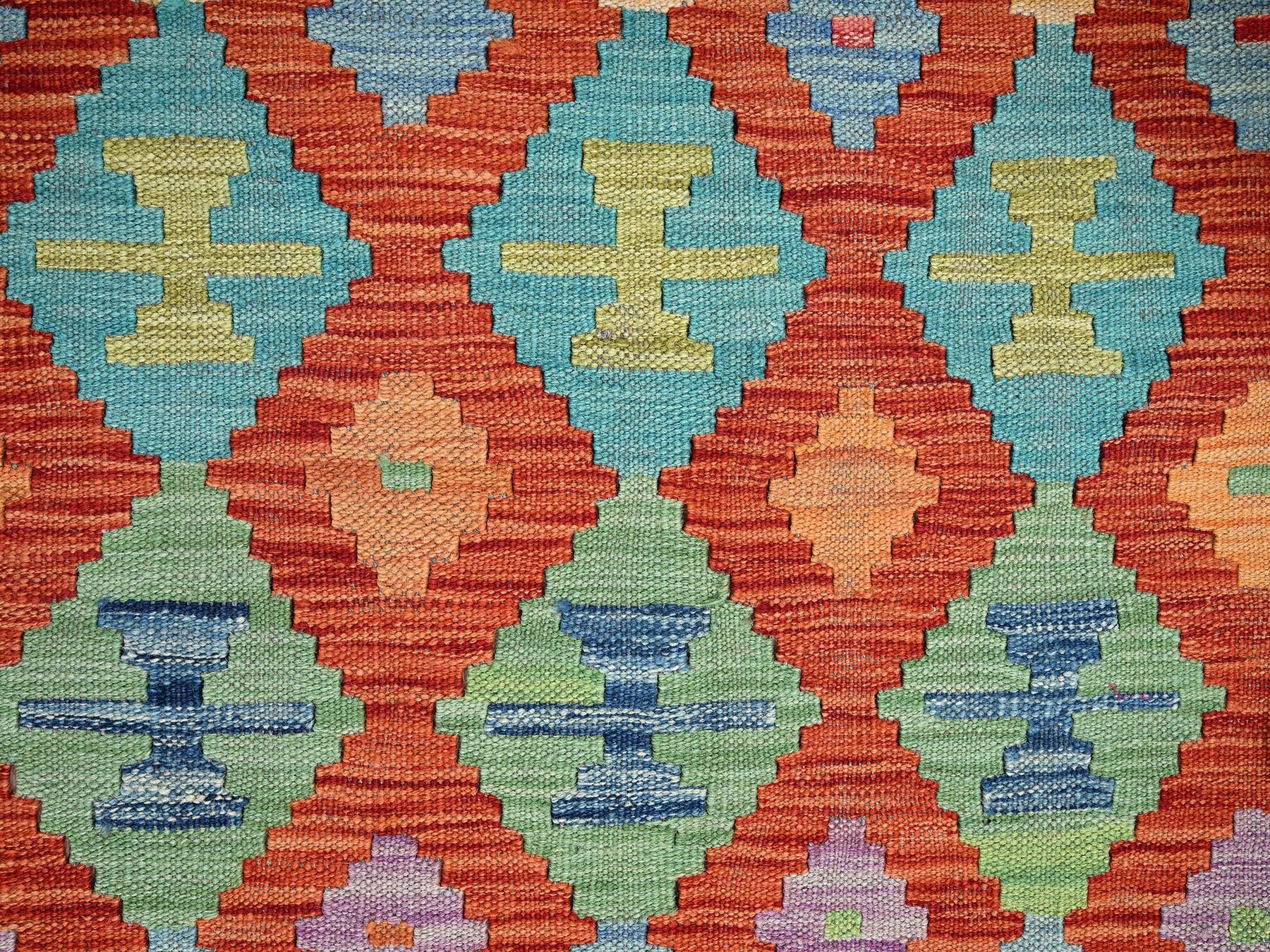 Orange 3'4" x 4'9" Flat Weave Hand woven Wool Rug - Sku: O01189