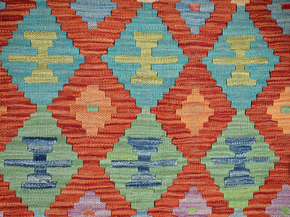 Kilim Flat-Weave hand-knotted wool rug in Orange & Ivory, 3'4" x 4'9" — SKU O01189 (view 2)