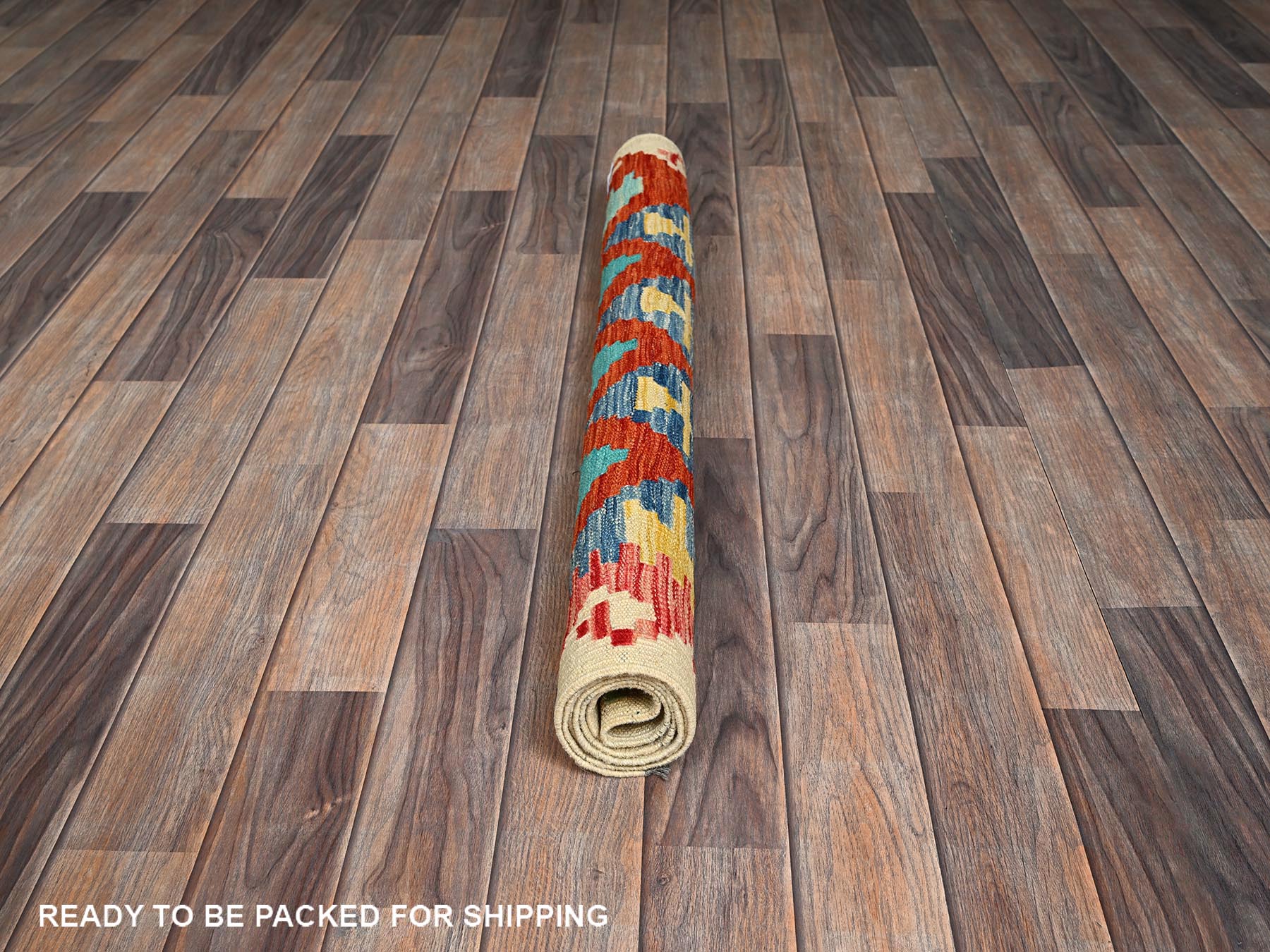 Kilim Flat-Weave hand-knotted wool rug in Orange & Ivory, 3'4" x 4'9" — SKU O01189 (view 5)