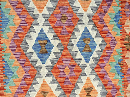 Orange 4'0" x 6'3" Flat Weave Hand woven Wool Rug - Sku: O01193