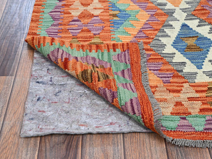 Orange 4'0" x 6'3" Flat Weave Hand woven Wool Rug - Sku: O01193