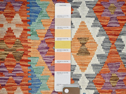 Orange 4'0" x 6'3" Flat Weave Hand woven Wool Rug - Sku: O01193