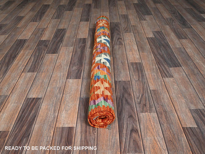 Orange 4'0" x 6'3" Flat Weave Hand woven Wool Rug - Sku: O01193