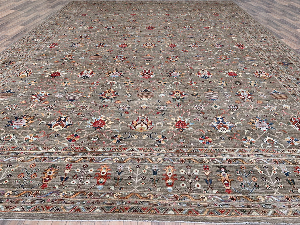 Tribal hand-knotted wool rug in Gray, 14'10" x 20'8", SKU O0122