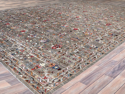 Grey 14'10" x 20'8" Tribal & Geometric Hand knotted Wool Rug - Sku: O0122