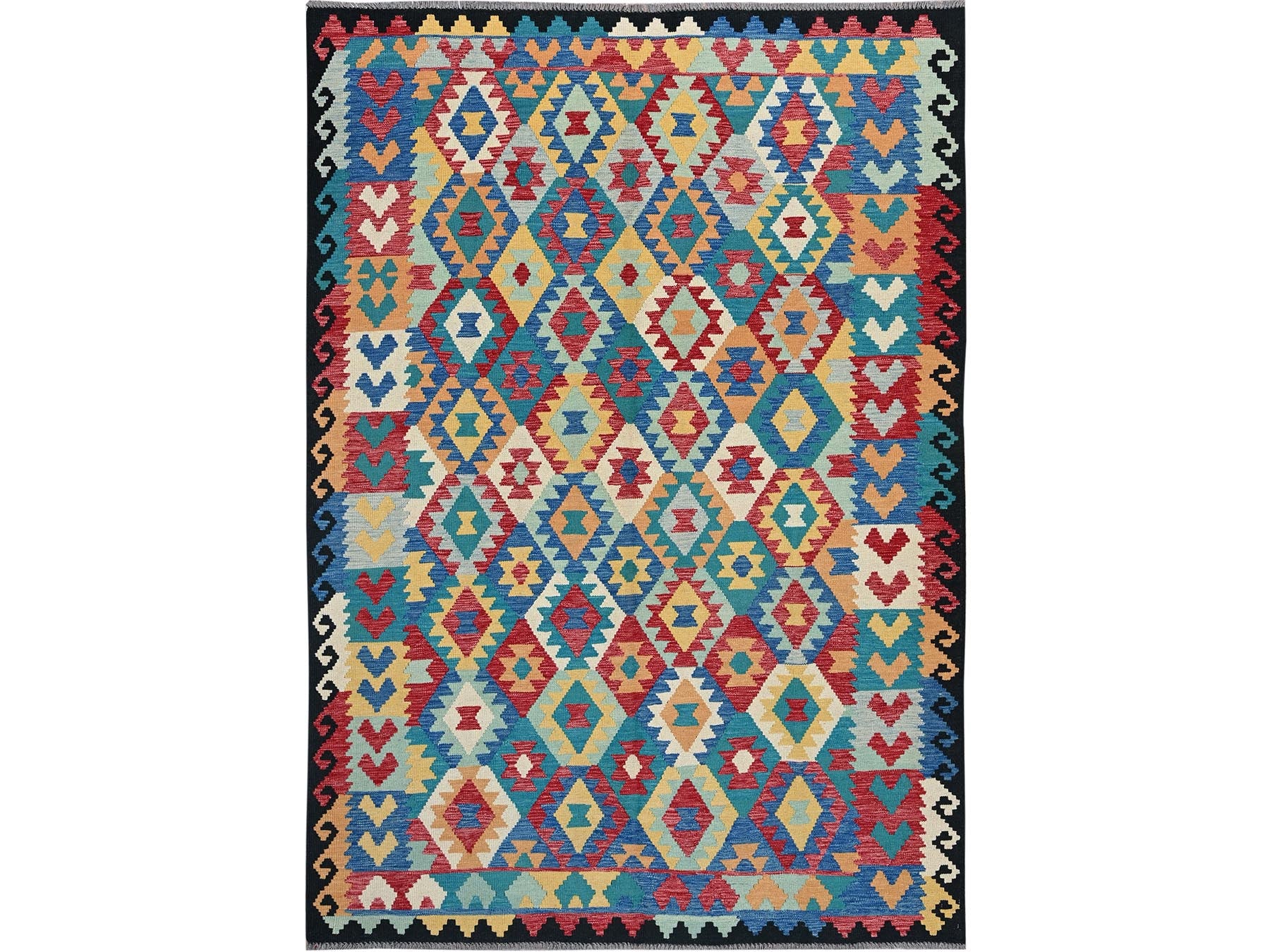 Blue 6'9" x 9'8" Flat Weave Hand woven Wool Rug - Sku: O01238