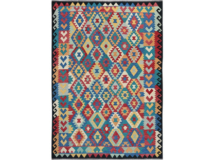 Blue 6'9" x 9'8" Flat Weave Hand woven Wool Rug - Sku: O01238