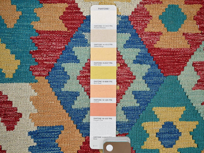 Blue 6'9" x 9'8" Flat Weave Hand woven Wool Rug - Sku: O01238