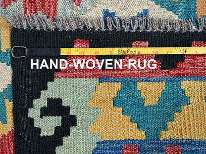 Blue 6'9" x 9'8" Flat Weave Hand woven Wool Rug - Sku: O01238