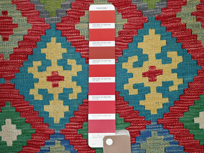 Kilim Flat-Weave hand-knotted wool rug in Red & Ivory, 6'11" x 9'10" — SKU O01241 (view 3)