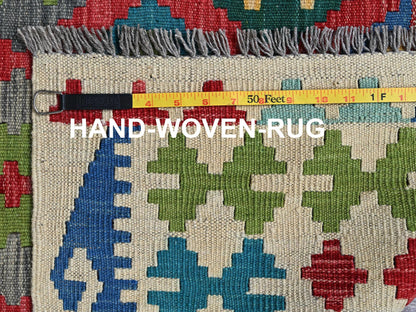Kilim Flat-Weave hand-knotted wool rug in Red & Ivory, 6'11" x 9'10" — SKU O01241 (view 5)