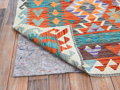Kilim Flat-Weave hand-knotted wool rug in Multicolored, 10' x 12'11" — SKU O01243 (view 2)