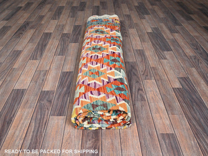 Kilim Flat-Weave hand-knotted wool rug in Multicolored, 10' x 12'11" — SKU O01243 (view 4)