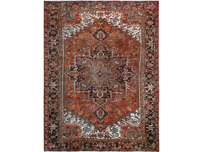 Heriz Heriz hand-knotted wool rug in Red & Chocolate Brown, 8'4" x 11'4" — SKU O01254
