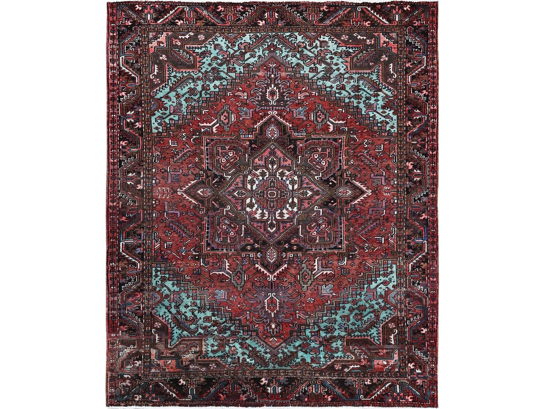 Heriz Heriz hand-knotted wool rug in Red & Chocolate Brown, 8'4" x 10'3" — SKU O01255