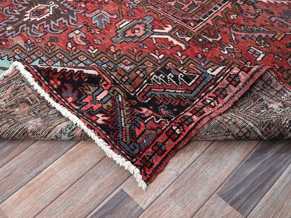 Red 8'4" x 10'3" Heriz Hand knotted Wool Rug - Sku: O01255