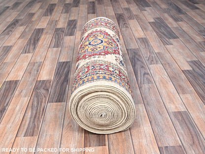 Kazak Tribal hand-knotted wool runner in Beige, 2'8" x 35'3", SKU O0125