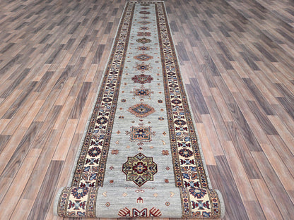 Grey 2'11" x 22'7" Tribal Hand knotted Wool Rug - Sku: O0126