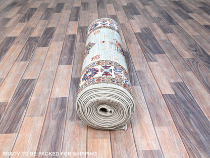 Grey 2'11" x 22'7" Tribal Hand knotted Wool Rug - Sku: O0126