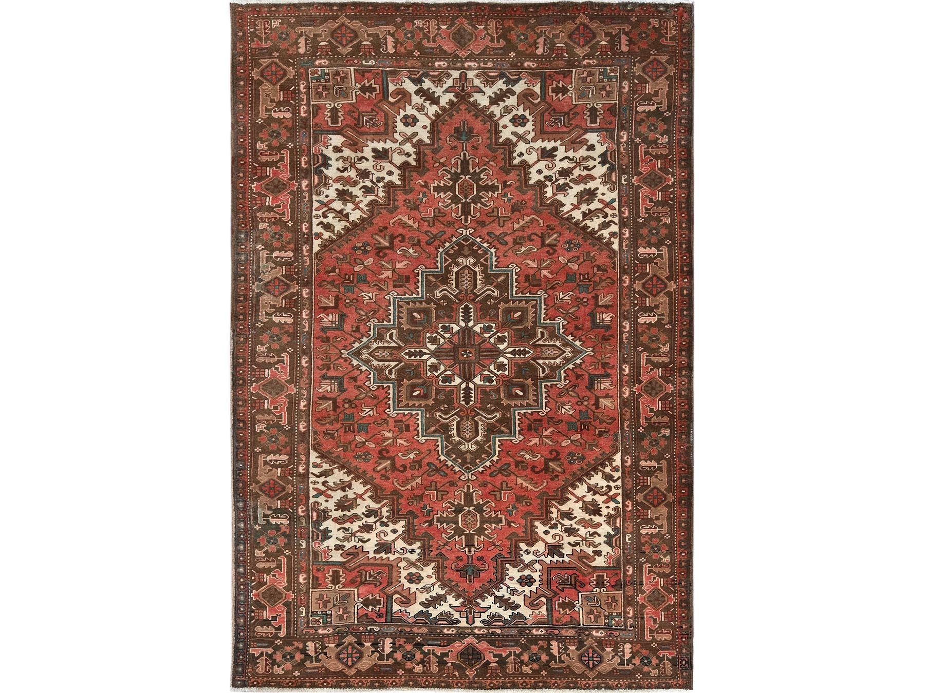Red 6'5" x 9'7" Heriz Hand knotted Wool Rug - Sku: O01270
