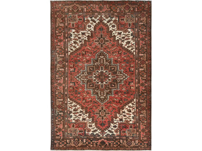 Red 6'5" x 9'7" Heriz Hand knotted Wool Rug - Sku: O01270