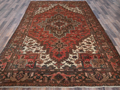 Red 6'5" x 9'7" Heriz Hand knotted Wool Rug - Sku: O01270