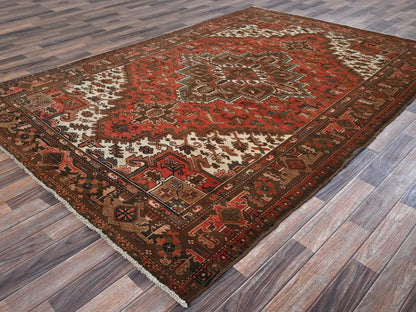 Red 6'5" x 9'7" Heriz Hand knotted Wool Rug - Sku: O01270