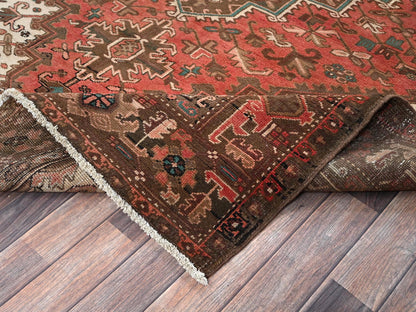 Red 6'5" x 9'7" Heriz Hand knotted Wool Rug - Sku: O01270