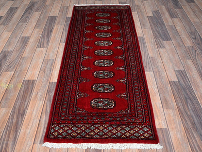 Red 2'2" x 5'8" Tribal & Geometric Hand knotted Wool Rug - Sku: O01296