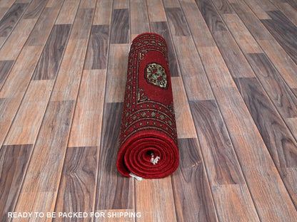 Red 2'2" x 5'8" Tribal & Geometric Hand knotted Wool Rug - Sku: O01296