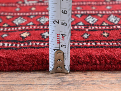 Red 2'2" x 5'8" Tribal & Geometric Hand knotted Wool Rug - Sku: O01296