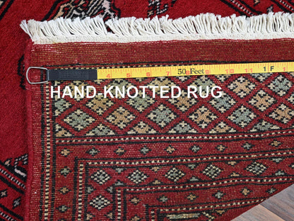 Red 2'2" x 5'8" Tribal & Geometric Hand knotted Wool Rug - Sku: O01296