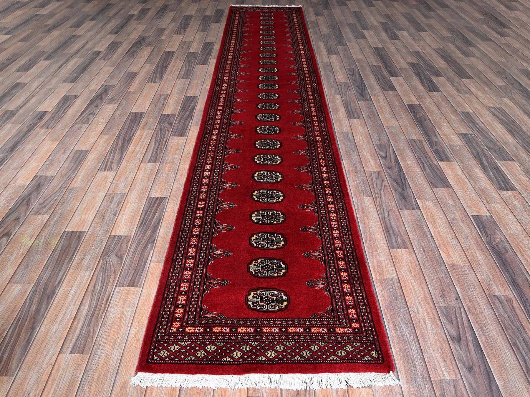 Tribal Tribal & Geometric hand-knotted wool runner in Red, 2'6" x 12'5" — SKU O01302 (view 2)