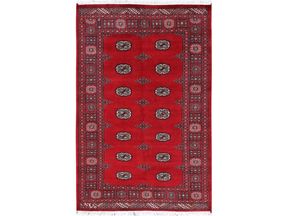 Tribal Tribal & Geometric hand-knotted wool rug in Red, 4'1" x 6'3" — SKU O01307