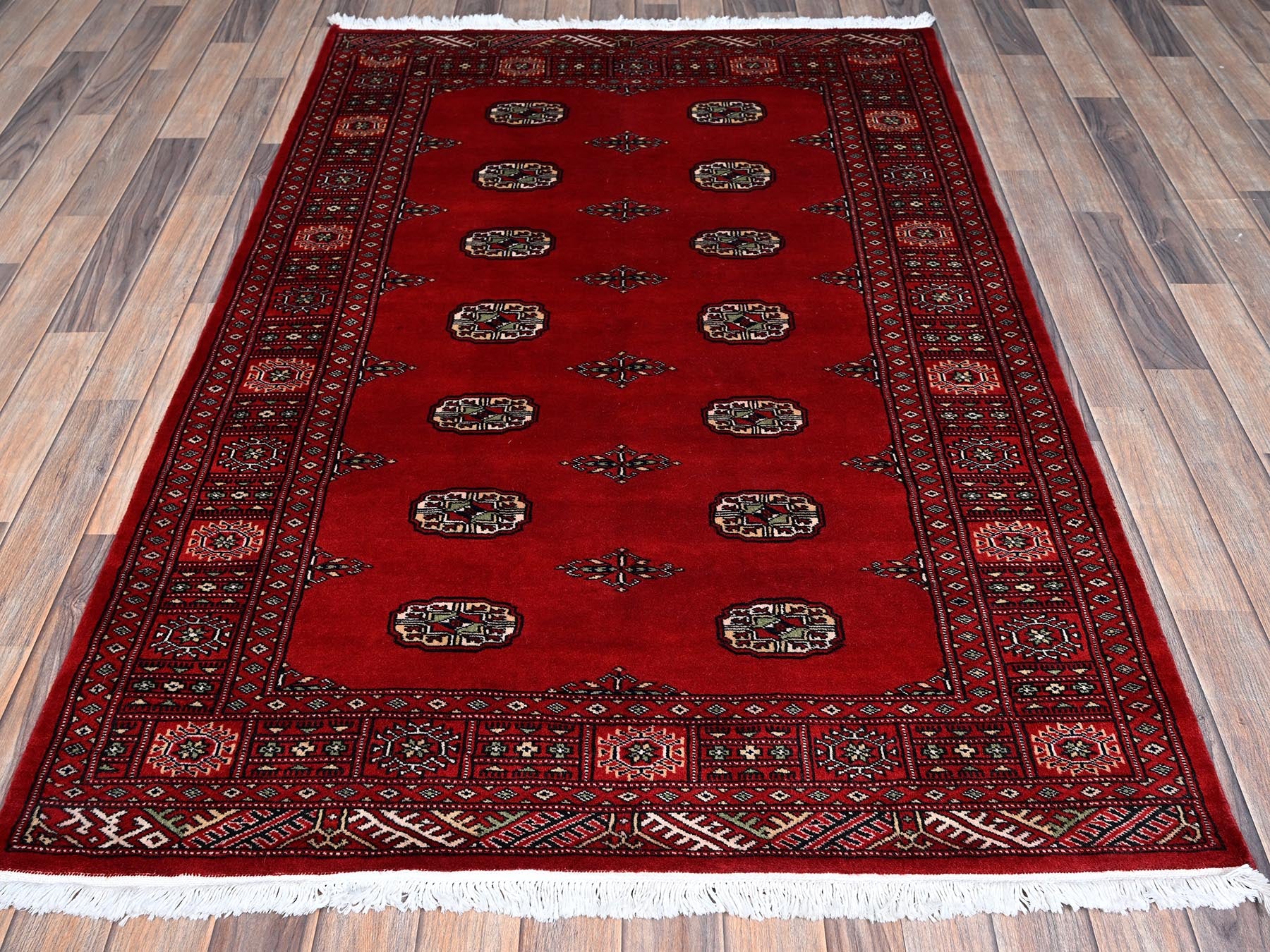 Tribal Tribal & Geometric hand-knotted wool rug in Red, 4'1" x 6'3" — SKU O01307 (view 2)