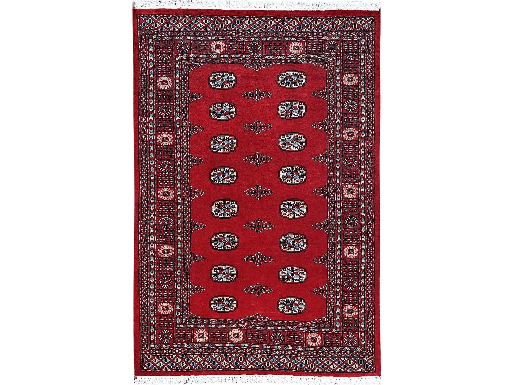 Tribal & Geometric hand-knotted wool rug in Red, 4'2" x 6'2" — SKU O01308