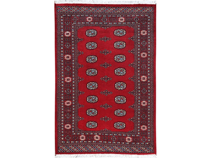 Tribal & Geometric hand-knotted wool rug in Red, 4'2" x 6'2" — SKU O01308
