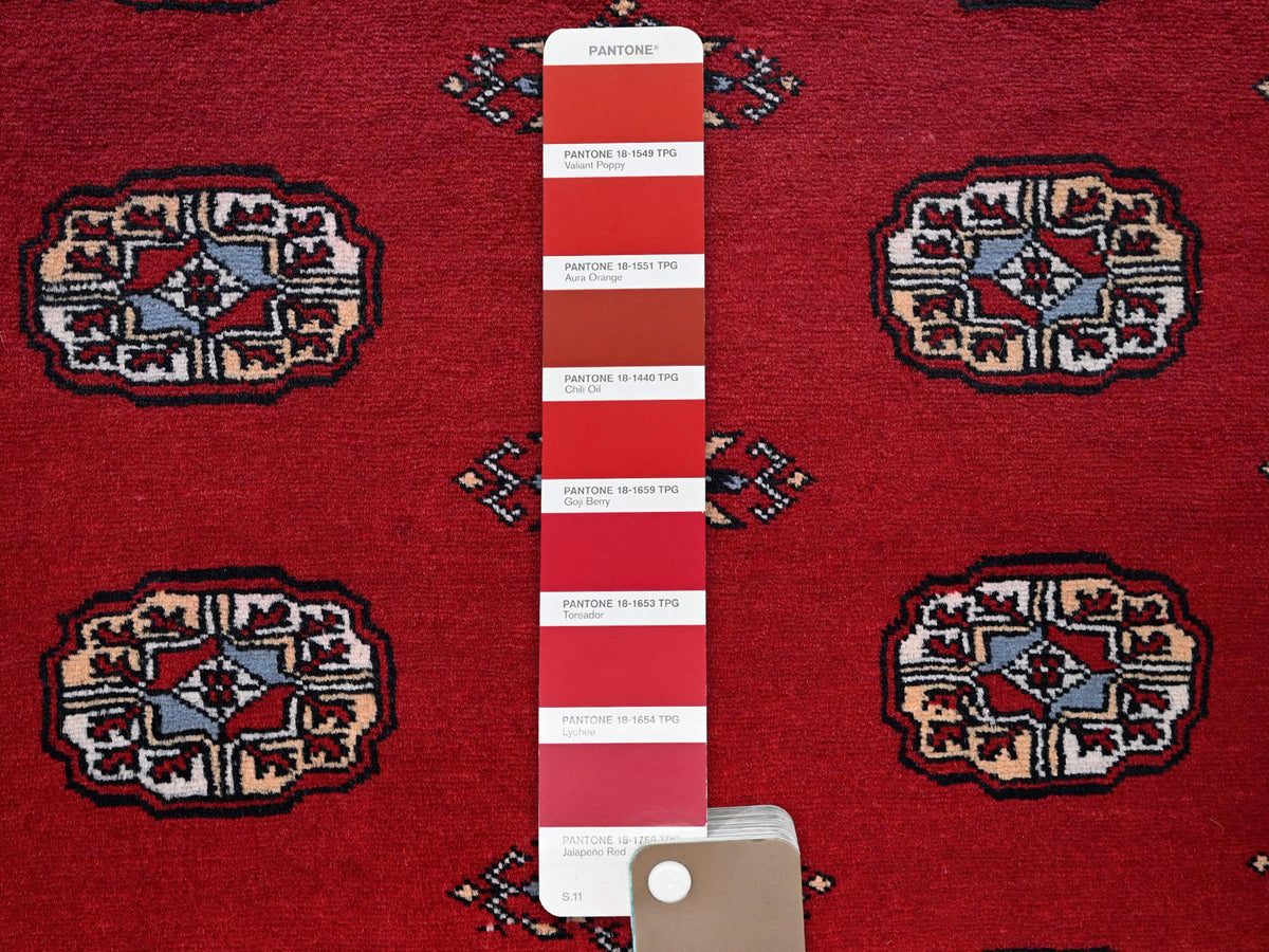 Tribal & Geometric hand-knotted wool rug in Red, 4'2" x 6'2" — SKU O01308 (view 4)
