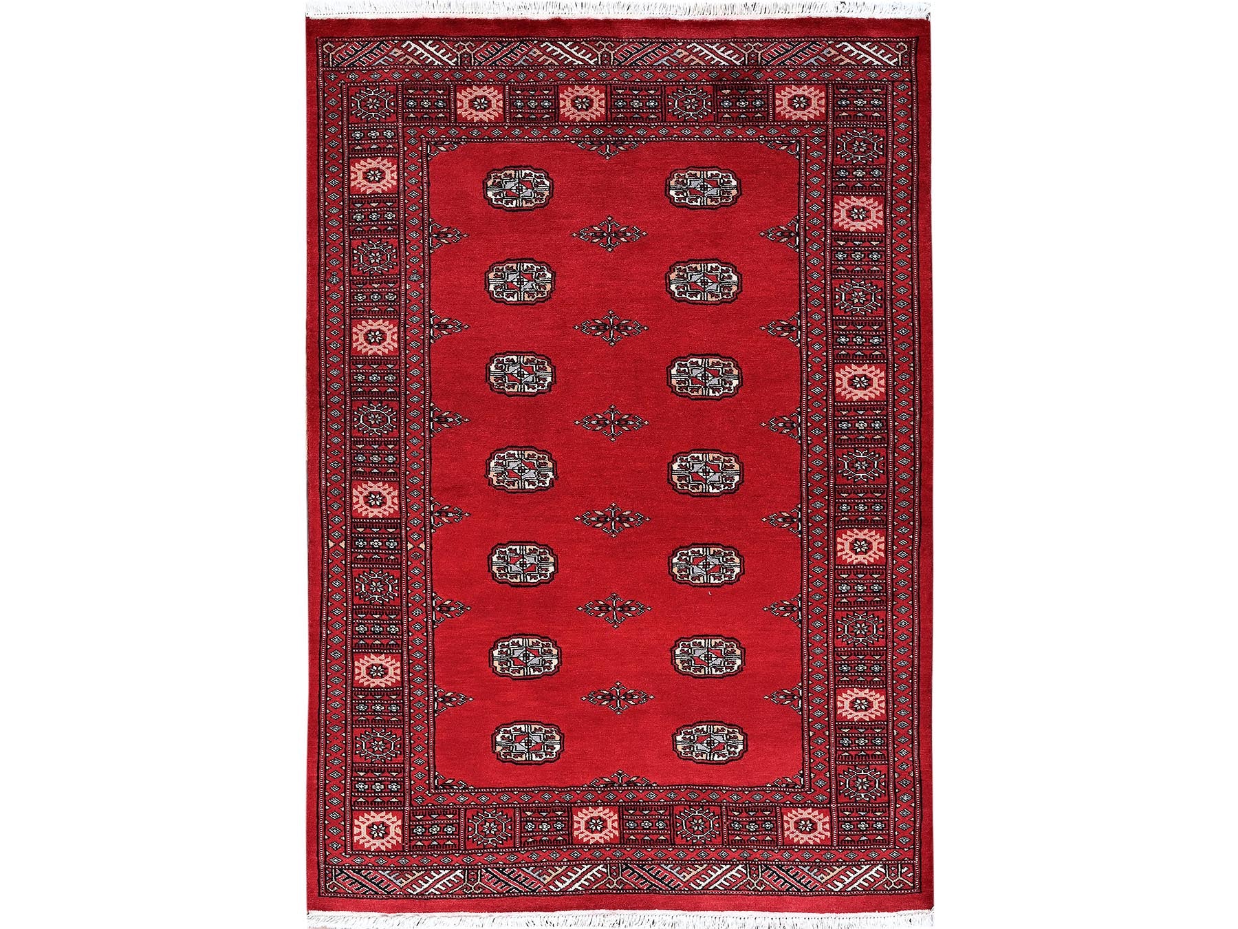 Tribal & Geometric hand-knotted wool rug in Red, 4'2" x 6' — SKU O01309