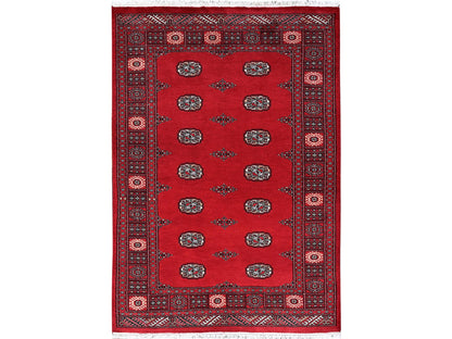 Tribal & Geometric hand-knotted wool rug in Red, 4'2" x 6' — SKU O01309
