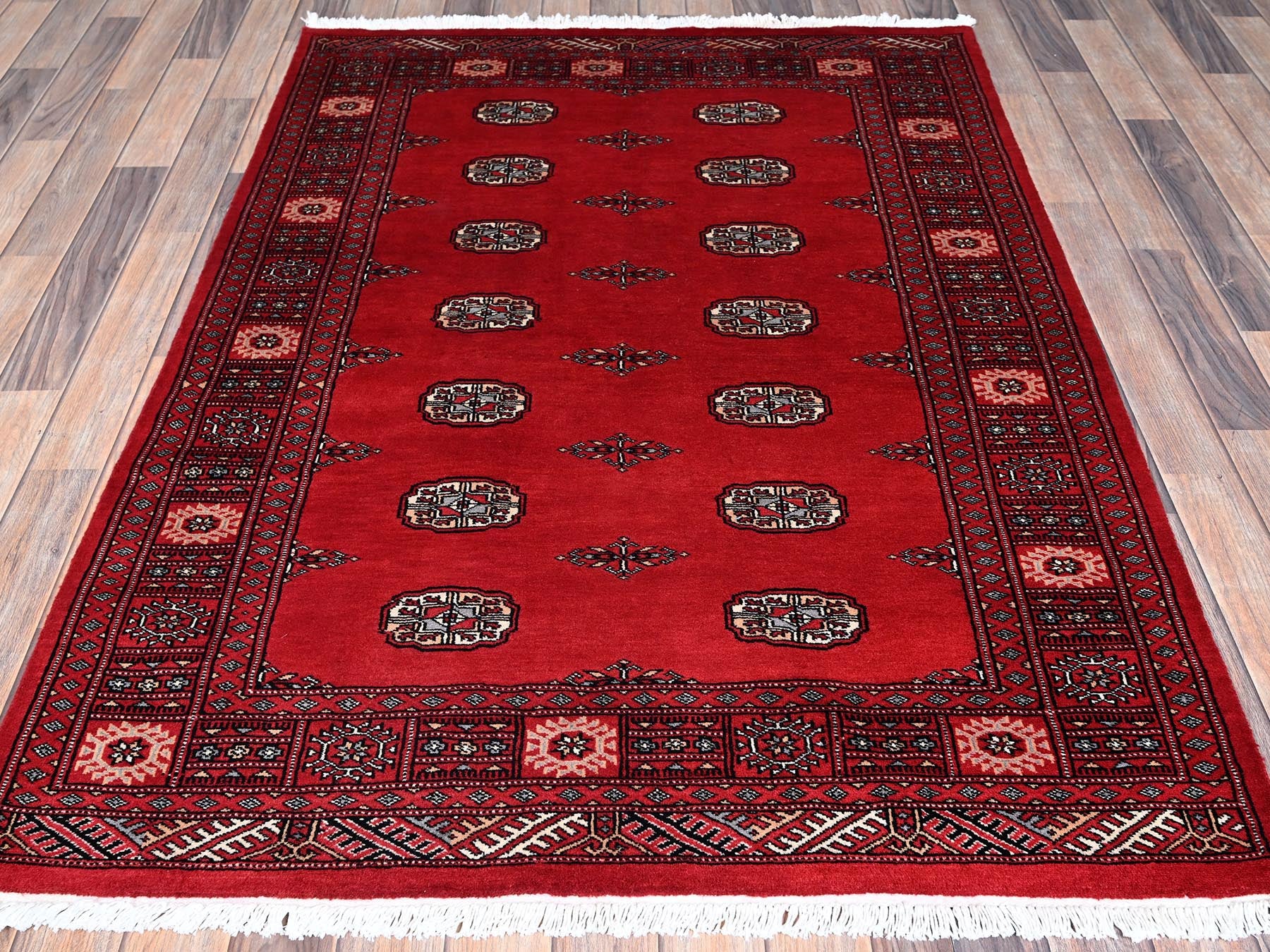 Tribal & Geometric hand-knotted wool rug in Red, 4'2" x 6' — SKU O01309 (view 2)