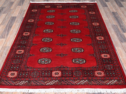 Tribal & Geometric hand-knotted wool rug in Red, 4'2" x 6' — SKU O01309 (view 2)