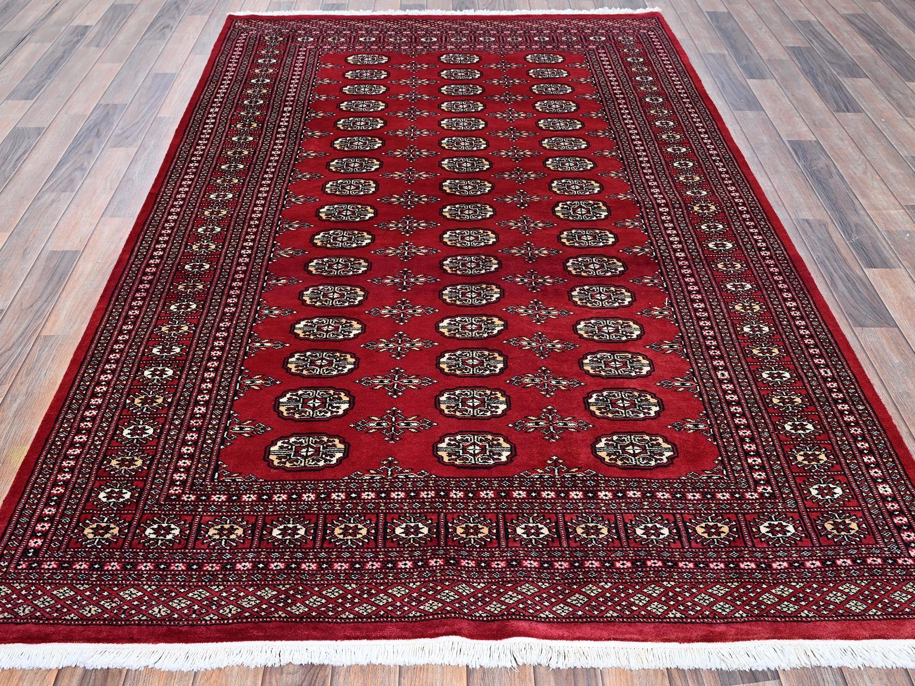 Red 5'2" x 8'0" Tribal & Geometric Hand knotted Wool Rug - Sku: O01324
