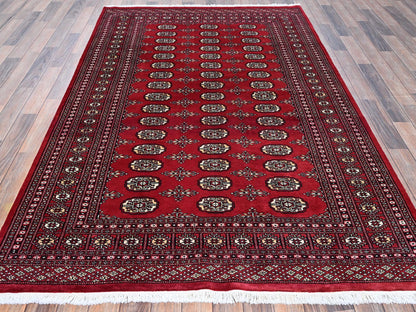 Red 5'2" x 8'0" Tribal & Geometric Hand knotted Wool Rug - Sku: O01324
