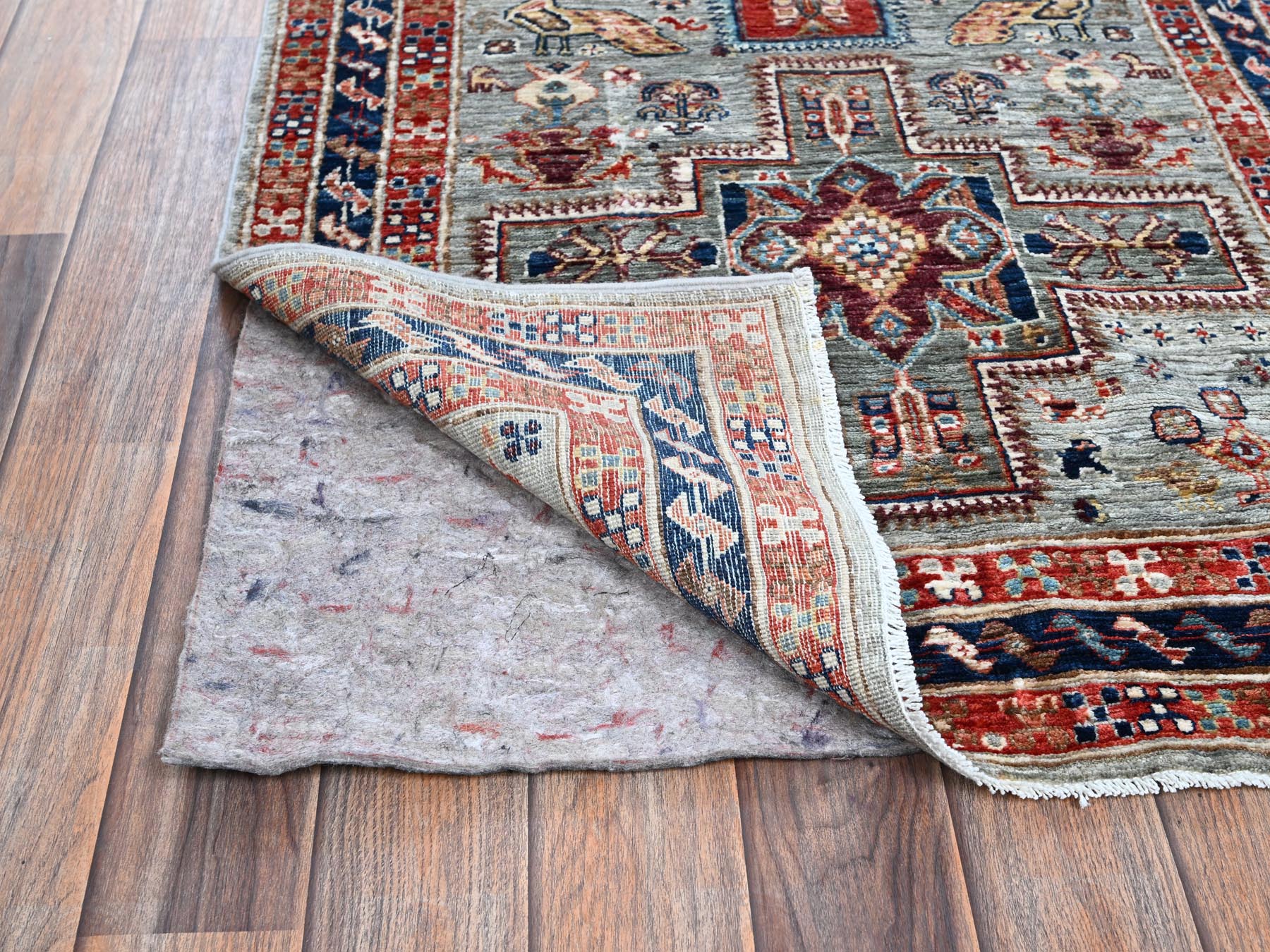 Tribal & Geometric hand-knotted wool runner in Gray & Navy Blue, 2'8" x 7'5" — SKU O01342 (view 3)