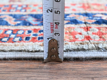 Tribal & Geometric hand-knotted wool runner in Gray & Navy Blue, 2'8" x 7'5" — SKU O01342 (view 6)