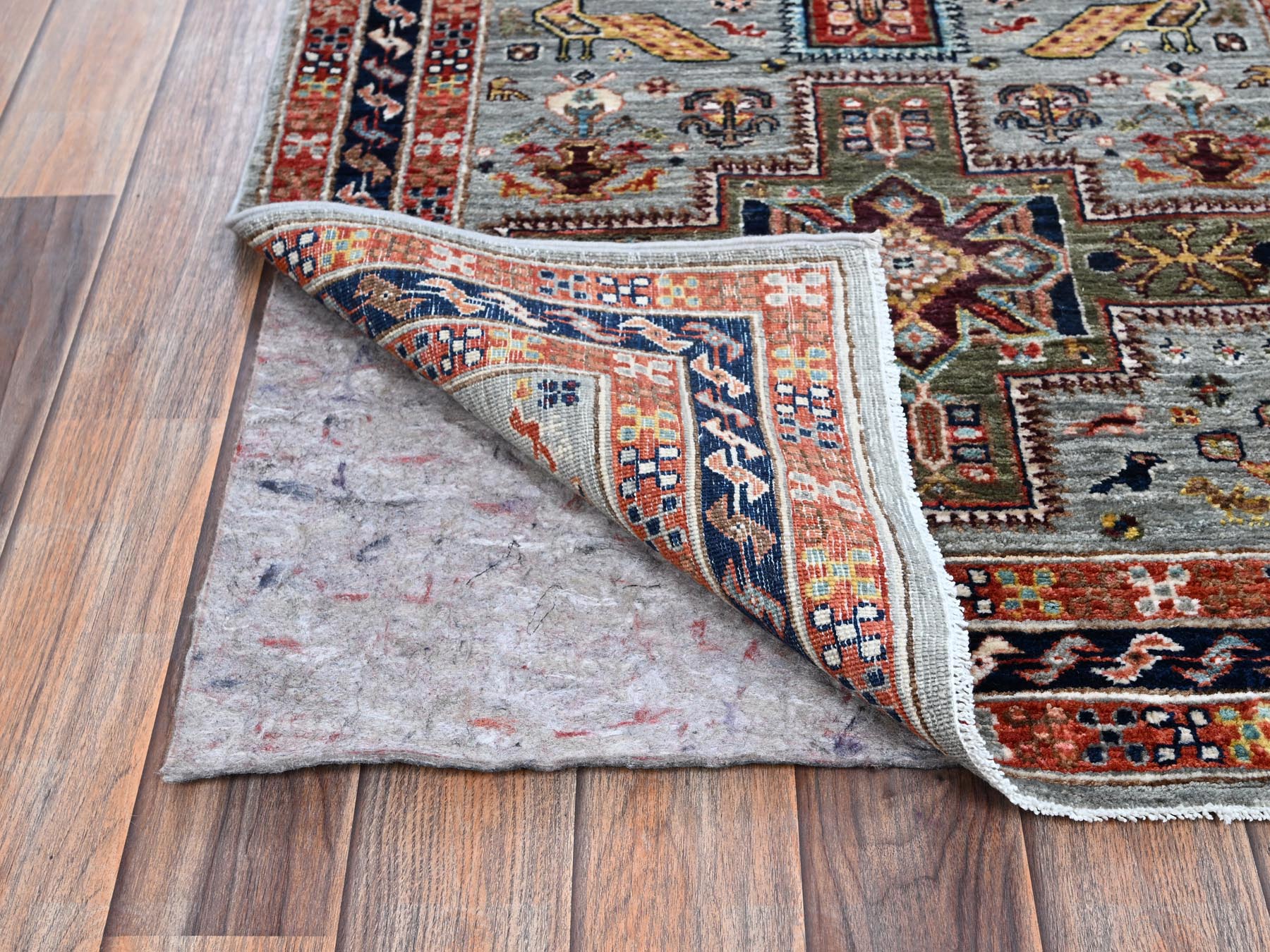 Tribal & Geometric hand-knotted wool runner in Gray & Navy Blue, 2'7" x 7'11" — SKU O01345 (view 3)