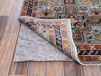 Tribal & Geometric hand-knotted wool runner in Gray & Navy Blue, 2'7" x 7'11" — SKU O01345 (view 3)