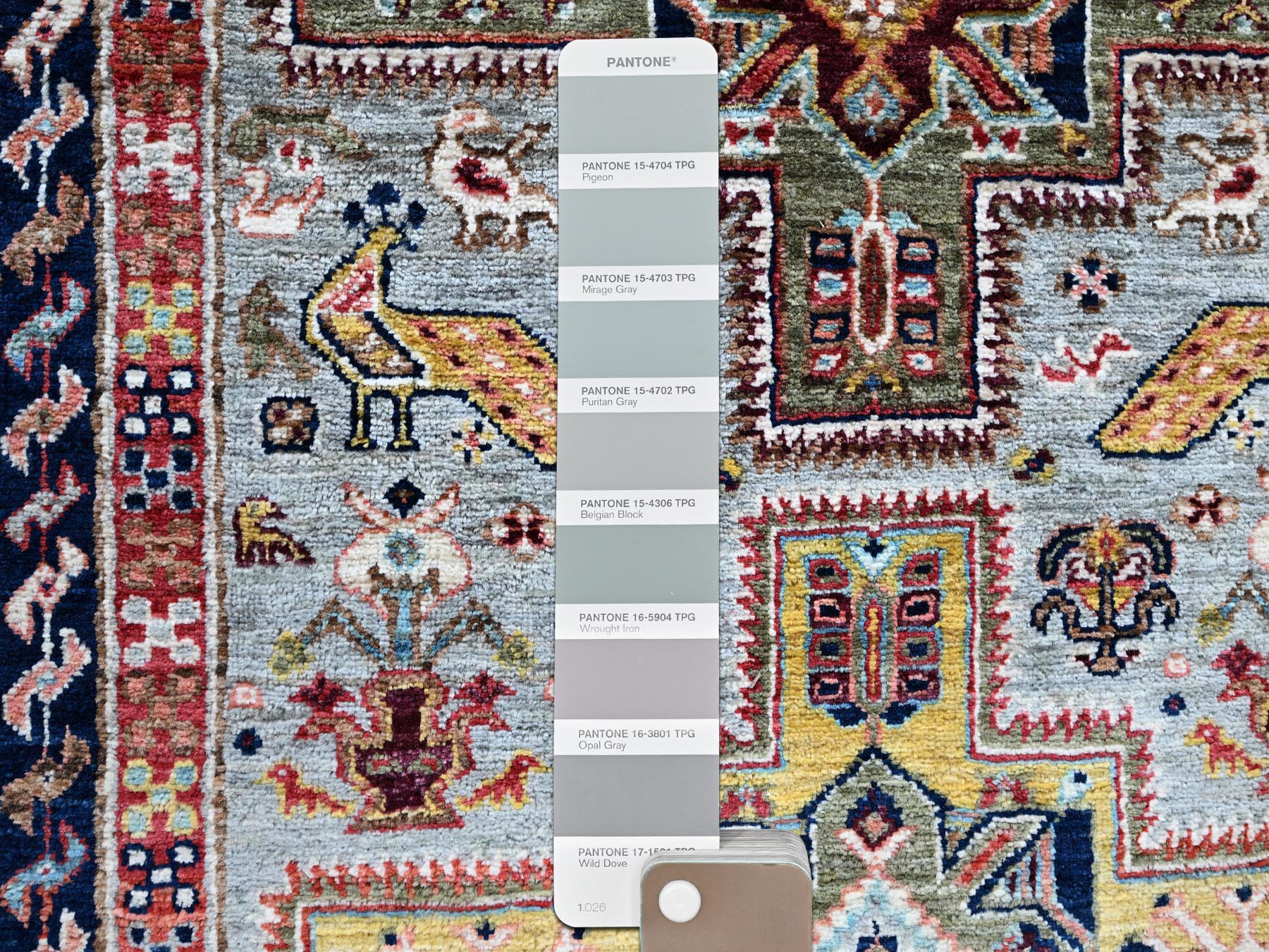 Tribal & Geometric hand-knotted wool runner in Gray & Navy Blue, 2'7" x 7'11" — SKU O01345 (view 4)