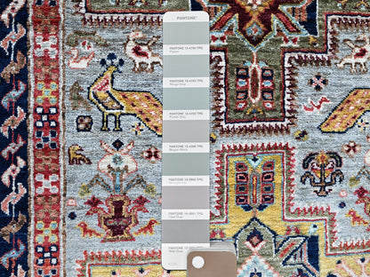 Tribal & Geometric hand-knotted wool runner in Gray & Navy Blue, 2'7" x 7'11" — SKU O01345 (view 4)